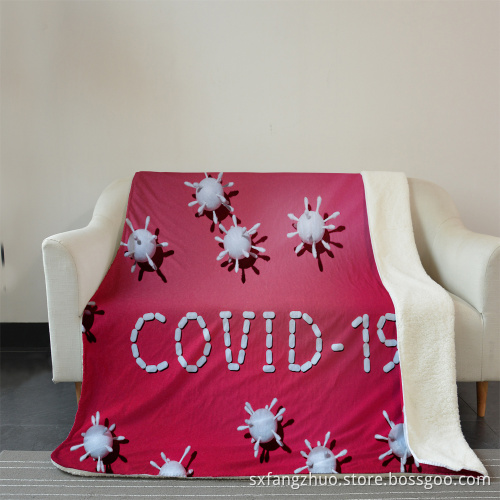 COVID-19 3D digital print throw flannel fleece blanket